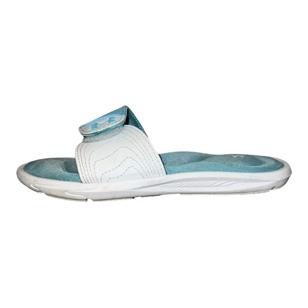 Under Armour Kids Ignite IX Slide Sandals Girls White Light Blue 2M EUC